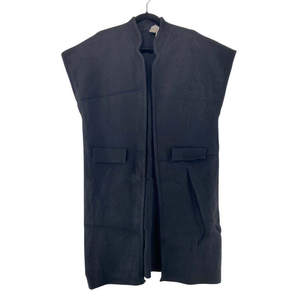Anthropologie Black Sleeveless Long Wool-Blend Cardigan Vest